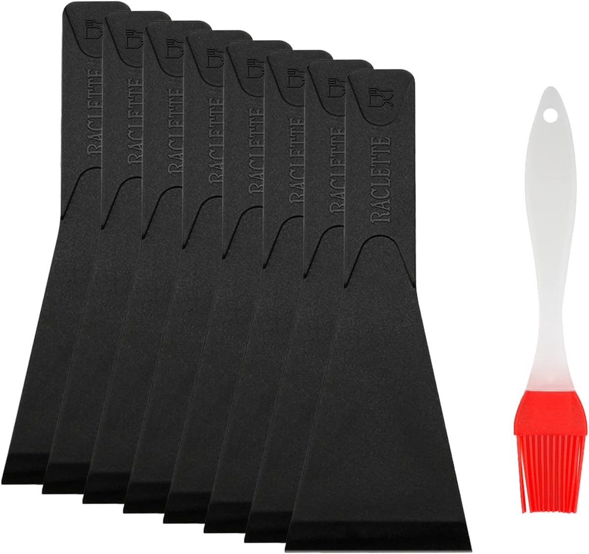 Non-stick keukenschep set met 8 pannen, 1 rode oliekwast, kaaslepel en bakgereedschap voor koken en bakken