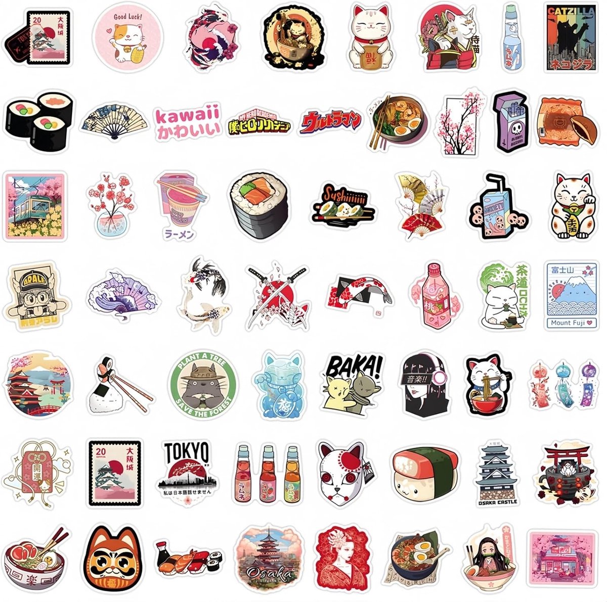 110 Pcs Stickers in Japanse Cultuur, Reisstickers, Anime Cartoon Stickers, Waterdichte Vinyl Stickers voor Scrapbooks, Skateboards, Auto's en Flessen