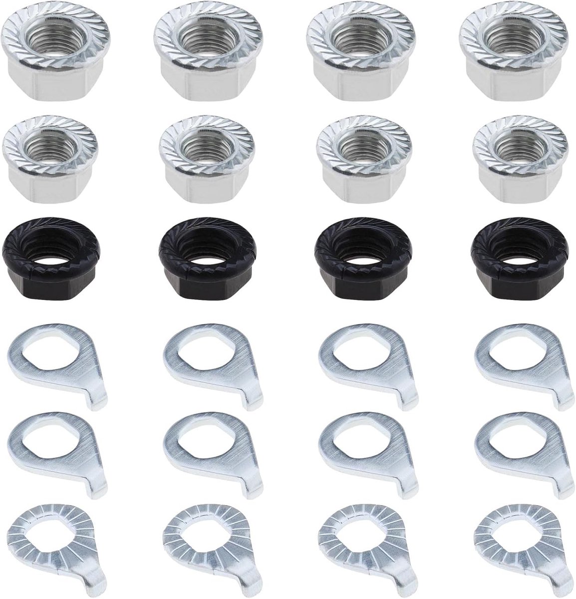 SnelShoppen - 24PCS Fiets Wielas Moeren & Veiligheidsringen Set M10 M9.5 M8 Voor Mountainbike en Racefiets, Voor Voor- en Achterwielen, Inclusief Veil