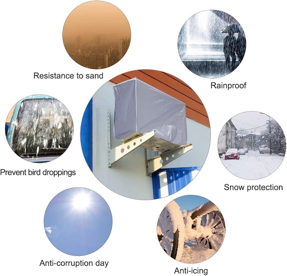 SnelShoppen - Buiten Airconditioner Cover - Waterdicht, Stofdicht en Zonbestendig - Polyester - 3 Maten - Zilver Patroon - Voor Thuisgebruik (1.5p)