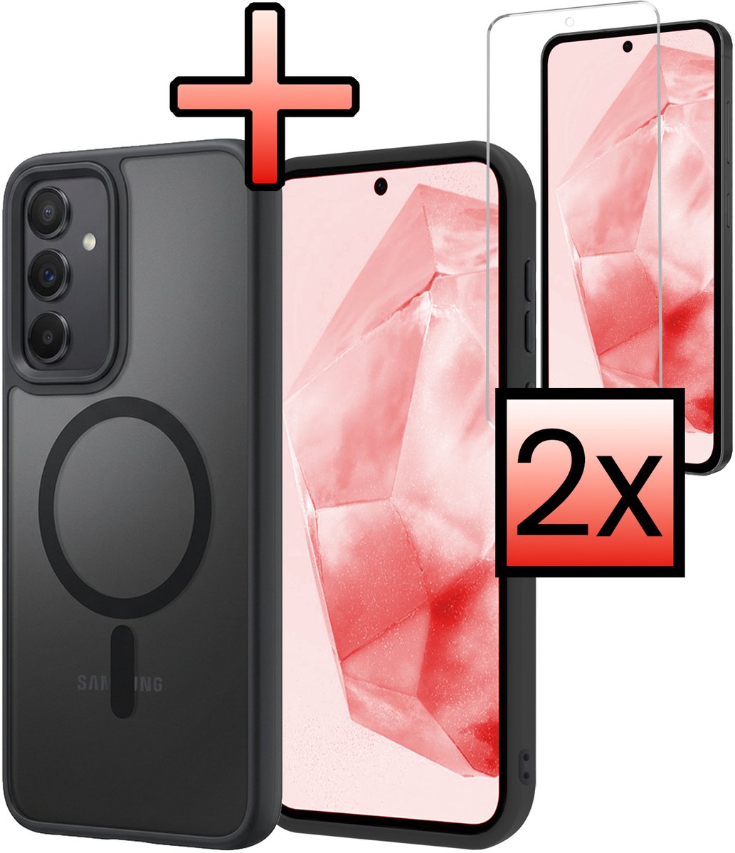 Hoesje - Met 2x Screenprotector - Geschikt voor Samsung Galaxy A35 - Magsafe Compatible - Sterk & Shockproof - Back Cover - Shock Proof Case - Telefoon Hoes - Zwart