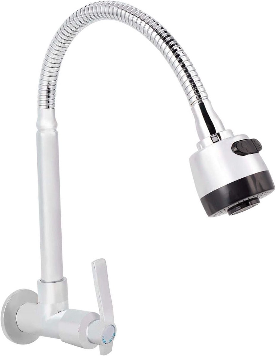 SnelShoppen - G1/2 inch Keuken Wandkraan met Enkele Koudwater Aansluiting - 360° Rotatable - Hoogwaardige Koper en RVS - Modern Design voor Badkamer e