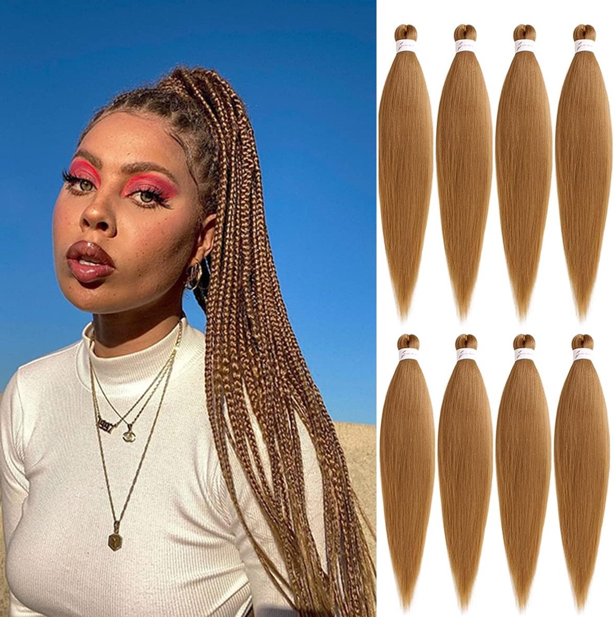 SnelShoppen - 8 Packs Bruine Voor-Gestrekte Vlecht Haar Extensions 30 Inch Yaki Hot Water Setting Vlecht Haar voor Box Braid Knotless Braids 30 Inch K