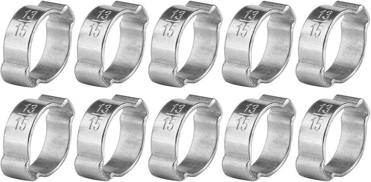 SnelShoppen - 10 Stuks Dubbele Oor Slangenklemmen RVS Gegalvaniseerd O Clips 2 Oren Slangklem Silicone Rubber Hoses Bevestigingsmiddelen voor Brandsto