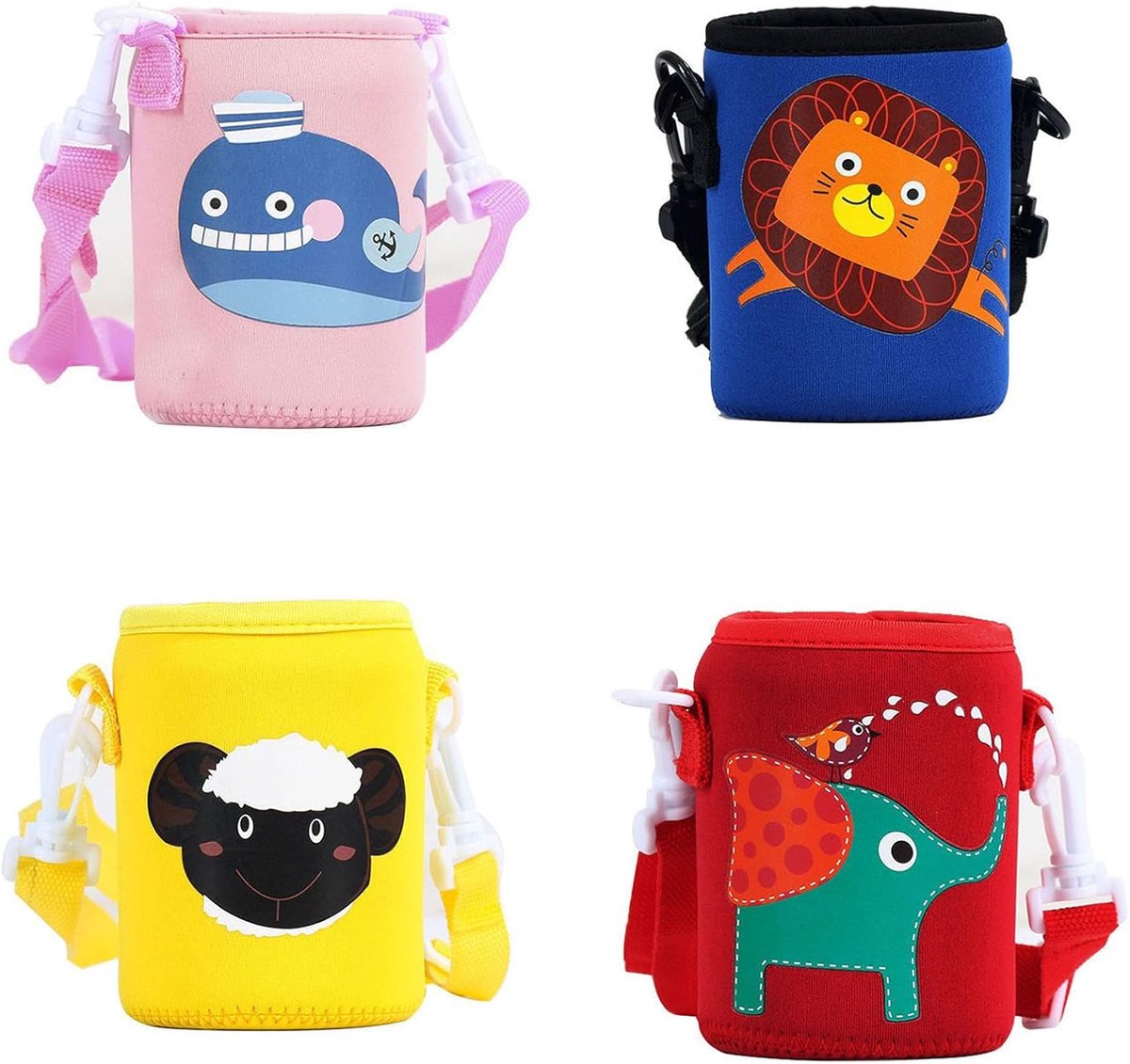 SnelShoppen - 4 Stuks Water Drinktas met Schouderband, Neopreen Fles Sleeve, Waterfleshoes voor RVS Flessen, Plastic Flessen, Glazen Flessen, Ideaal v