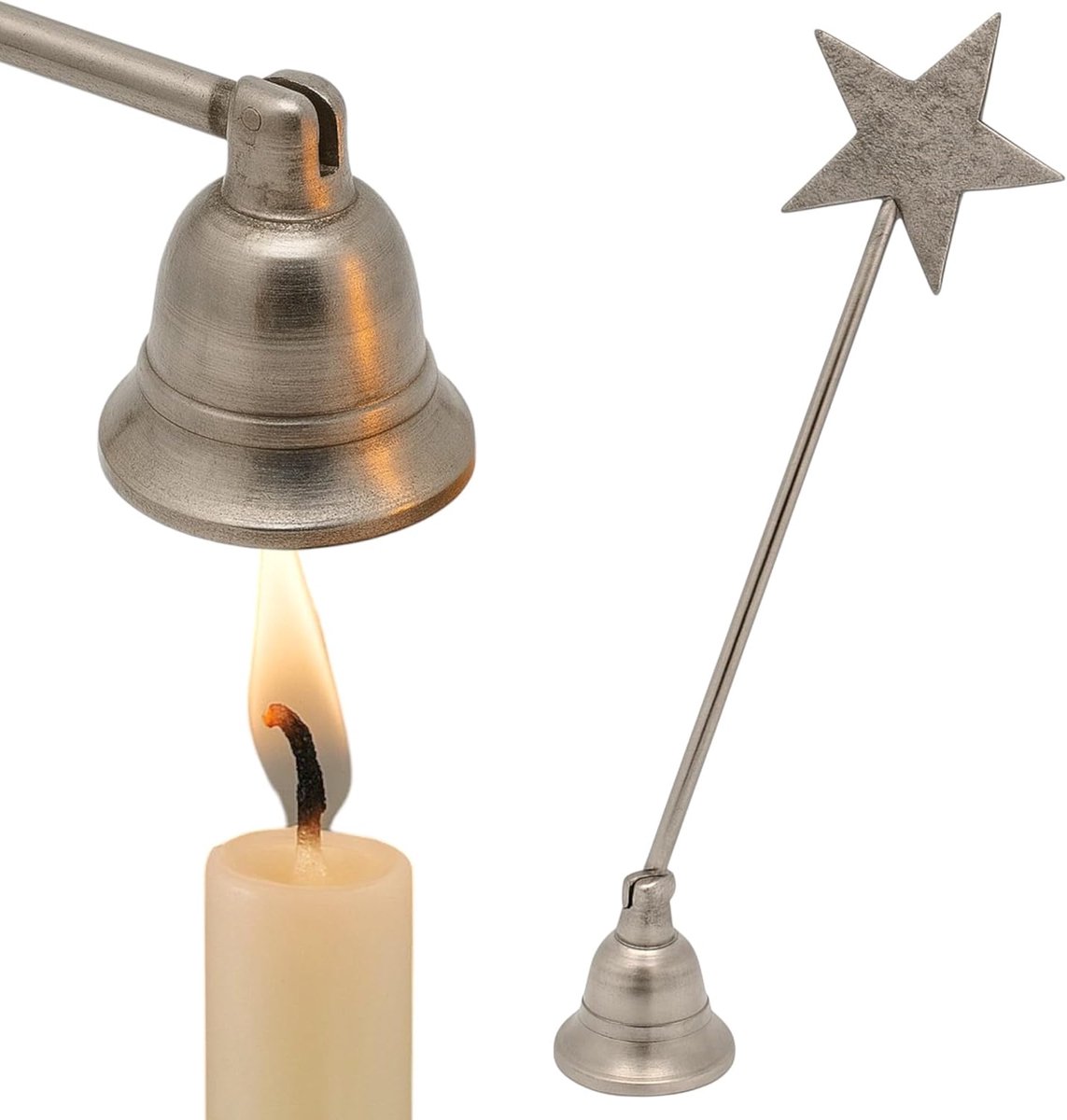 SnelShoppen - Candle Extinguisher Kaarsenblusser van Metaal met Handgreep en Knikscharnier, Kaars Gereedschap Kaarsenhouder Verwijderaar (Zilver - Ste