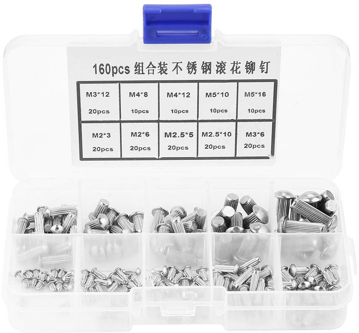 SnelShoppen - 160 Stuks M2 M5 Assortiment Kit Met Ronde Stift Rivets, Roestvrij Staal, Perfect Voor Bricolage, Auto Reparaties, En Productlabels
