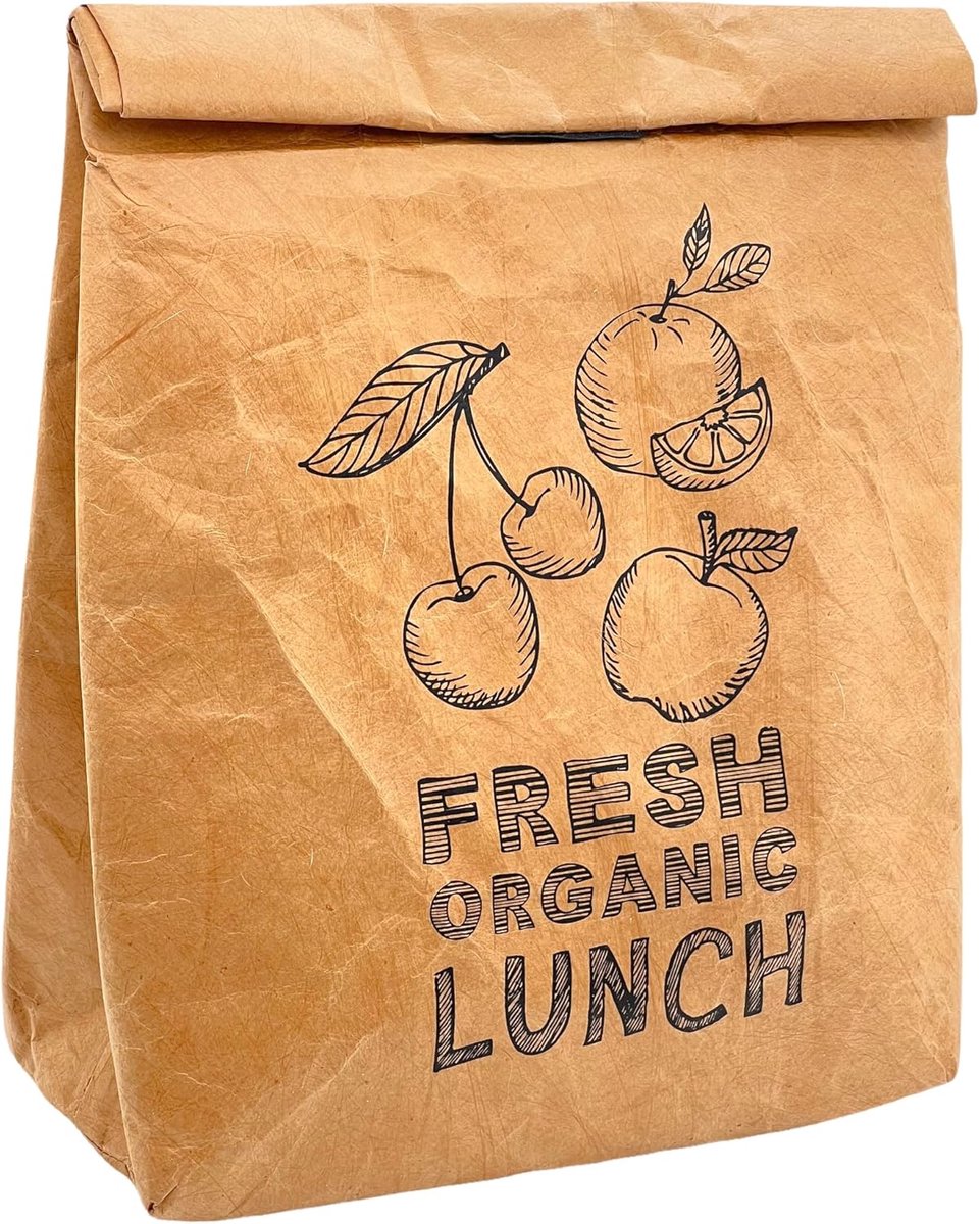 SnelShoppen - Lunch Bag Bruin Geïsoleerd voor Warm of Koud, Koeltas met Sluiting, Thermobag voor Vers Organic Lunch, Waterafstotend en Wasbaar, Perfec