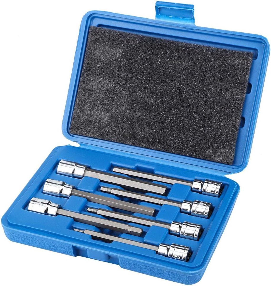 SnelShoppen - 7-delige Bit Insert Set, Hexagon Steeksleutel Set 3/8 Inch, Precisie Bussen Set voor Diverse Reparaties, Maten 3/4/5/6/7/8/10mm, Extra L