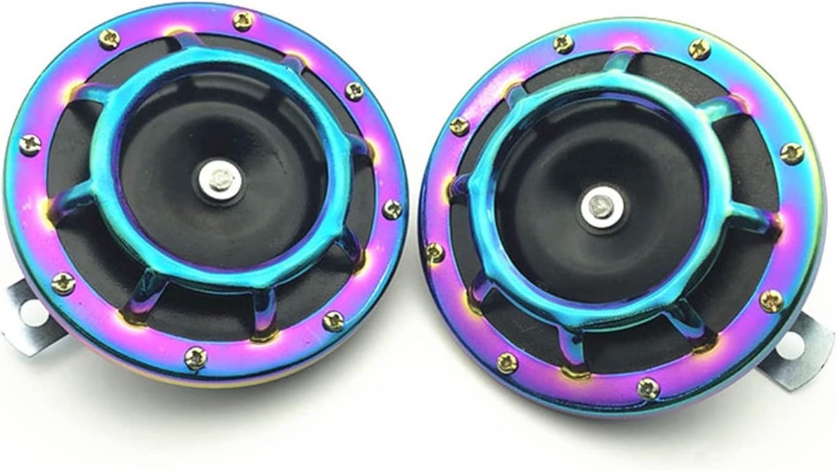SnelShoppen - 125mm 12V Kleurrijke Auto Hoorn Kit, Dubbele Metaal Hoorn, Erg Hard Disc Hoorn voor Auto, SUV, Boot, 105-115db Geluid