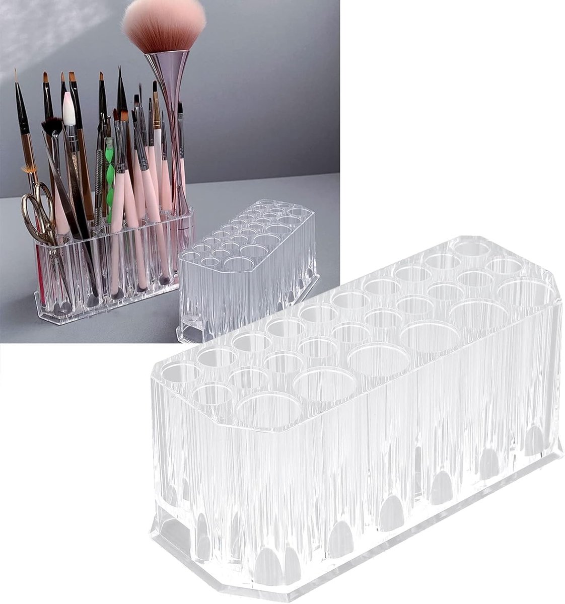 SnelShoppen - Nail Brush Holder 26 Holes Acryl Vierkant Grote Capaciteit Transparante Nagelkunst Organizer voor Penselen, Potloden en Make-up Tools