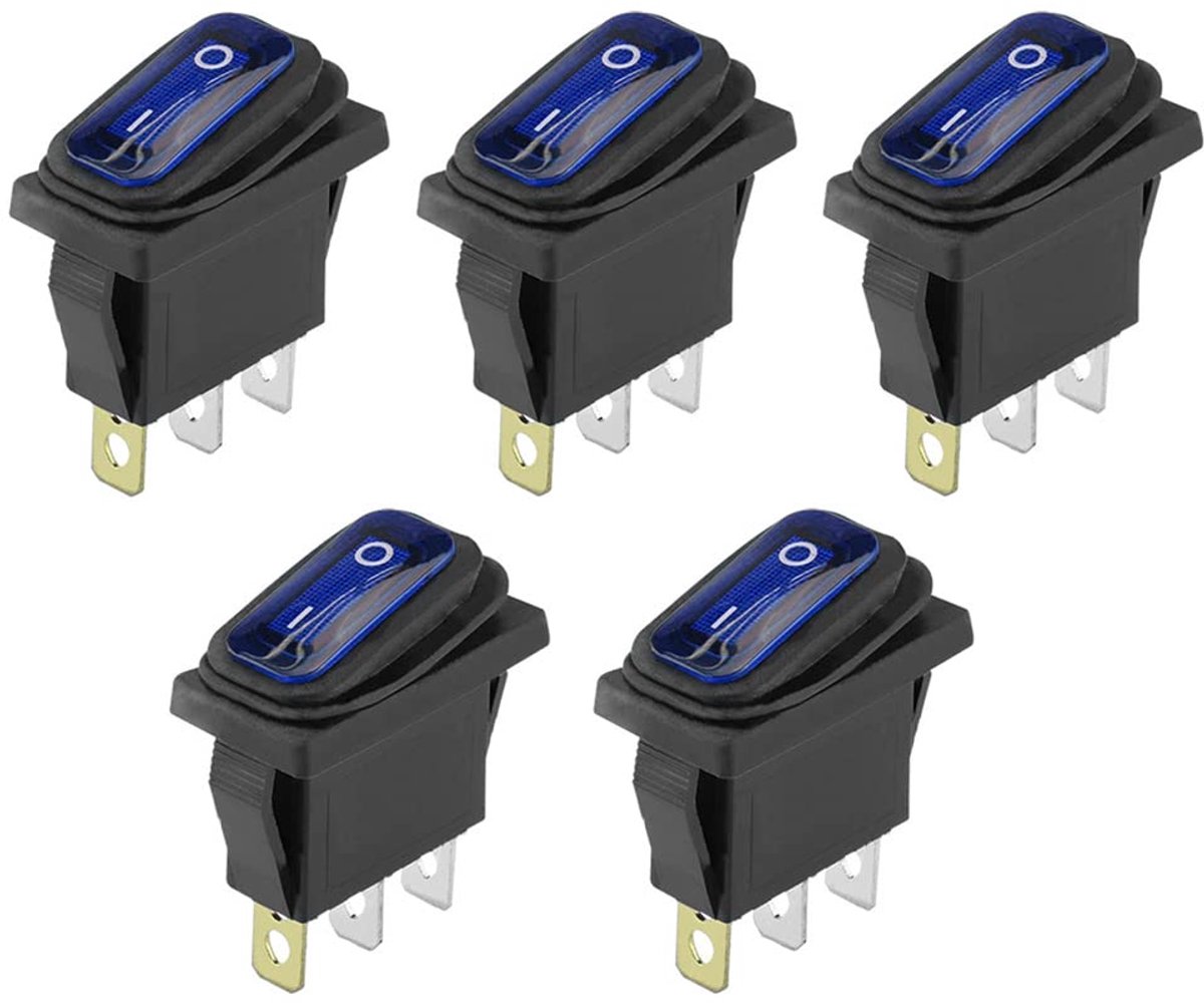 SnelShoppen - 5 Stuks Ronde Auto Toggle Schakelaar 12V 20A Blauw LED Indicator Waterdichte Rocker Schakelaar 3 Pin Aan/Uit SPST Voor Boot Elektrische