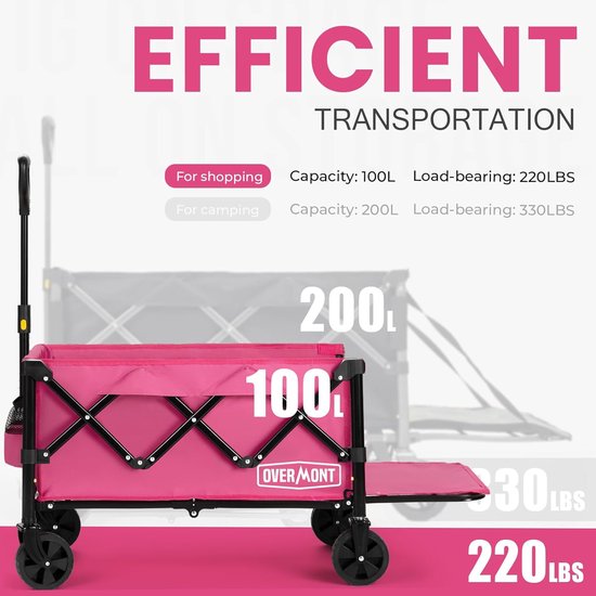 Opvouwbare Wagen - Draagbare Kar - Boodschappen Vervoeren - Lichtgewicht Compact - 100L Capaciteit - Zwart — afbeelding 4