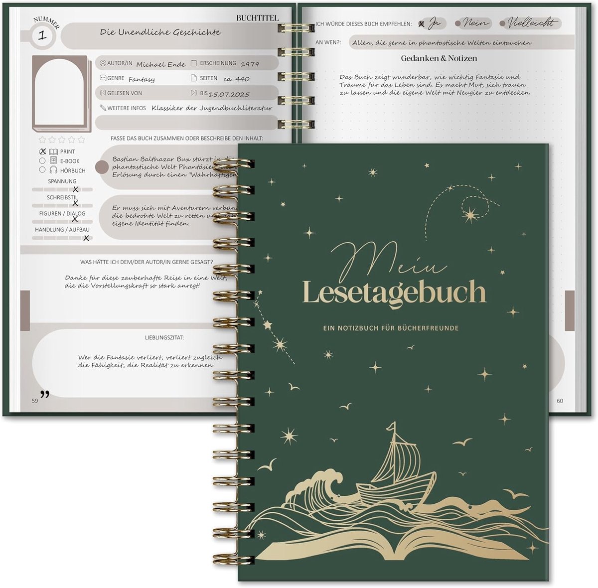 Diepgroen journal met golfthema voor notities, schetsen en creatief schrijven