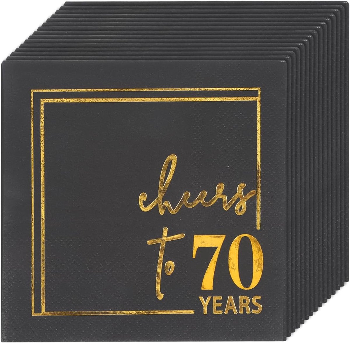 50 Stuks Servetten voor 70e Verjaardag - Zwarte 3-laags Tafeldecoratie 12.7x12.7 cm, Feestelijke Servetten voor Verjaardagsfeest