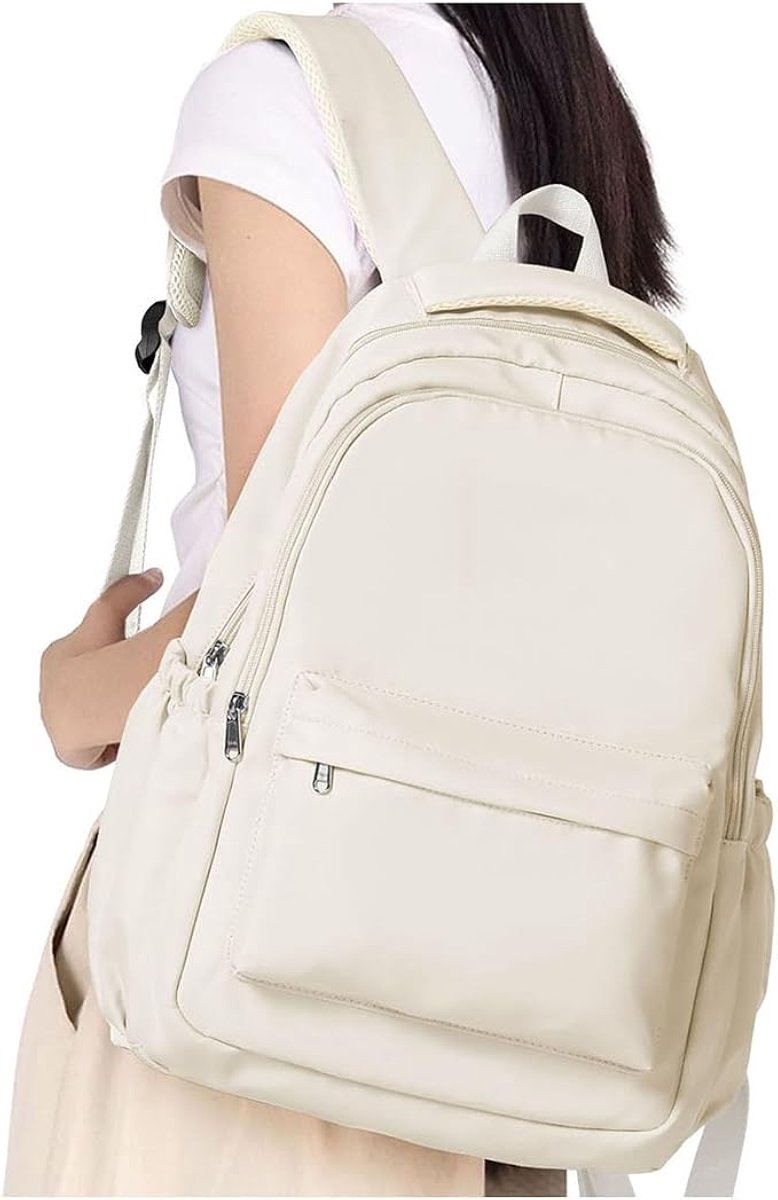 Rugzak - Schoolrugzak - 14 inch Laptoprugzak - Waterbestendig en Lichtgewicht - Met Antidiefstalvak - Casual Dagrugzak - Beige