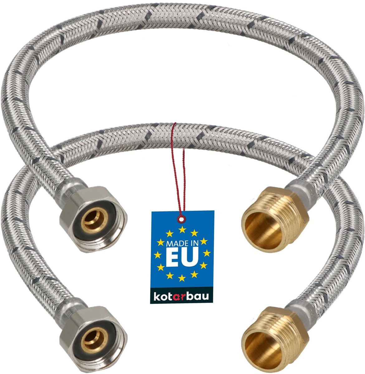 KOTARBAU® 2 Stuks - Flexibele Aansluitslang 1/2"x1/2" - Sanitaire Aansluitslang 50 cm - Flexibele Kraanslang - Buitendraad x Binnendraad - Aansluitslang Armatuur - Gevlochten Roestvrijstalen Aansluitslang