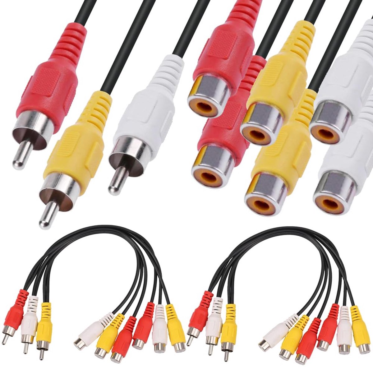 SnelShoppen - RCA Splitter Kabel, 3 RCA Mannelijke Stekker naar 6 RCA Vrouwelijke Plug Verlengkabel, Audio Video AV Adapter Splitter Kabel voor Laptop