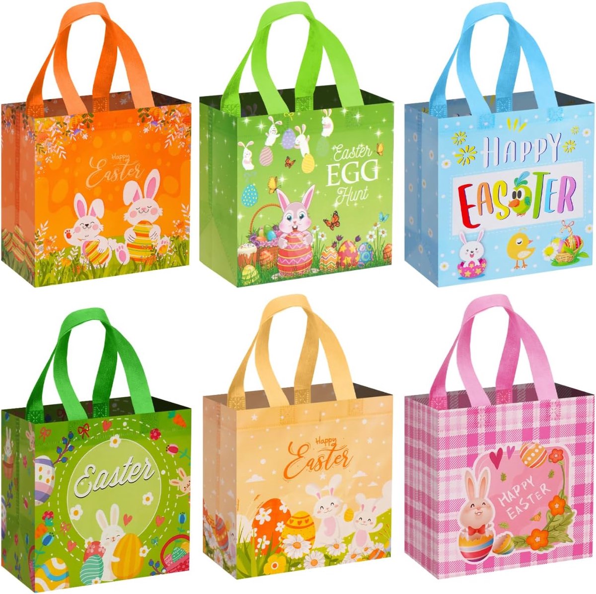 THXFUNAREA 6 stuks geschenkzakjes Pasen kinderen paastas motief haas eieren cadeauzakjes met handgrepen decoraties - ShopVlot