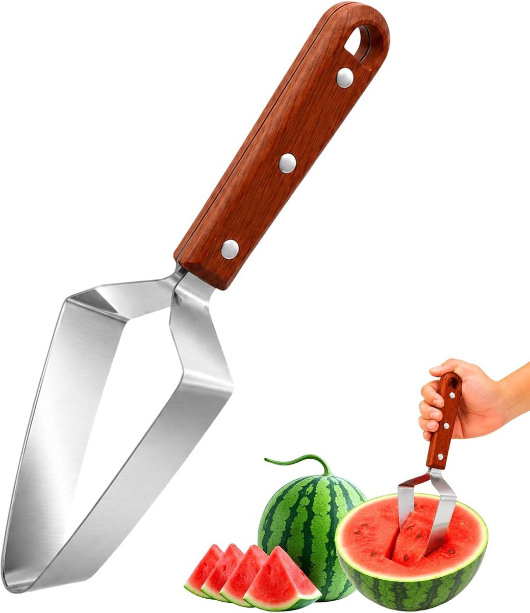 SnelShoppen - RVS Watermeloen Snijder - Snelle Snijder voor Watermeloen, Meloen, Cantaloupe en Honingmeloen | Multifunctionele Fruit Slicer voor Feest