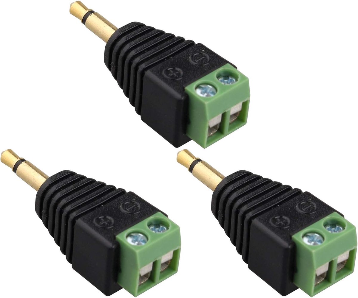 SnelShoppen - 3PCS 3.5mm TS Mono Male naar 2-Pin Schroefterminal Vrouwelijke AUX Hoofdtelefoon Balun Solderless Converter Professionele Goud Geplateer