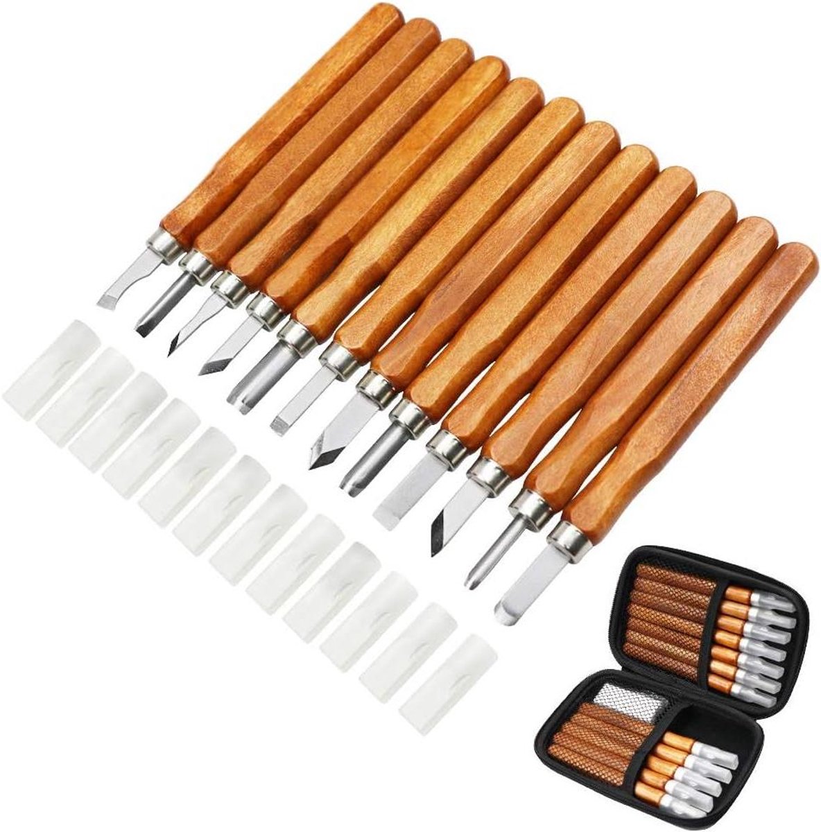 Houtsnijgereedschap Kit - Carving Beitels - Hout Bewerken - 12 Verschillende Maten - 14 Delige Set - Houten Handvat