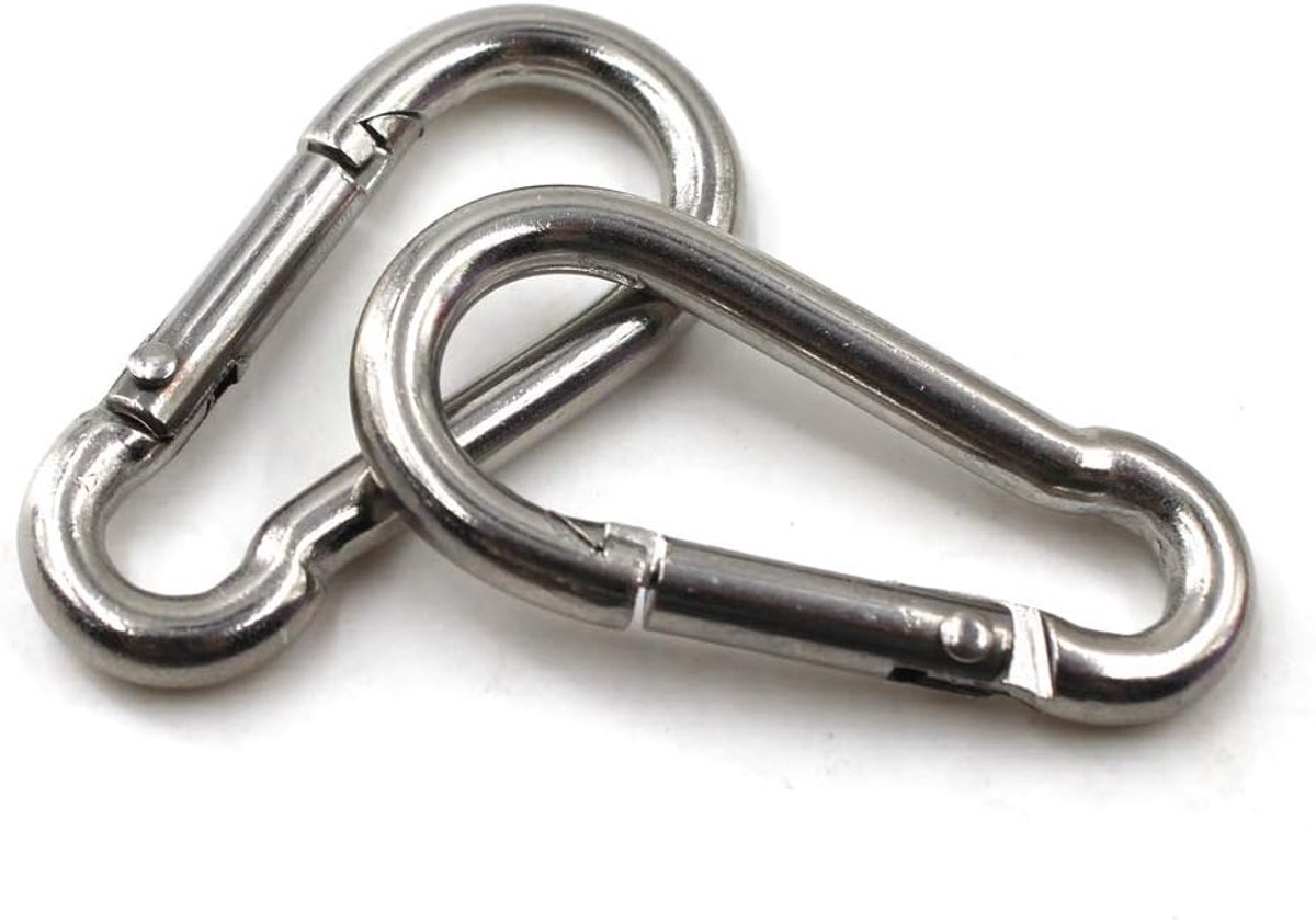 SnelShoppen - Flomore Carabiner M10 - 2 Stuks - 304 RVS Karabijnhaak - Duurzaam en Corrosiebestendig - Perfect voor Camping, Hiken, Vissen, Sleutels e