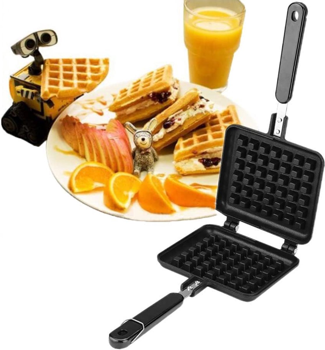 SnelShoppen - Non-Stick Wafelmaker 30 x 14.5 cm Sandwichmaker met Lange Handgreep, Wafel Bakvorm Verwijderbare Platen met Antiaanbaklaag, Ideaal voor