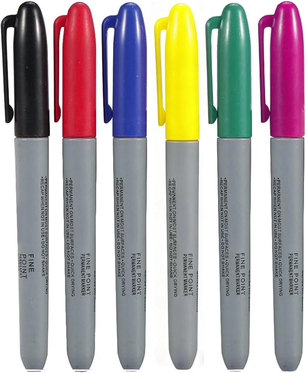 SnelShoppen - 6 Stuks Tattoo-Markering Stiften, Chirurgische Markers voor Tekeningen, Fijne Punt voor Nauwkeurige Contouren en Make-Up Projecten, Tijd