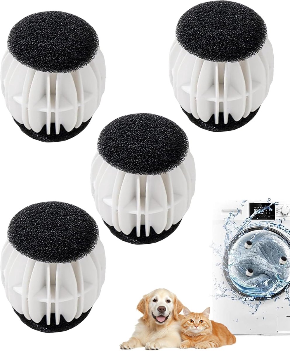 SnelShoppen - Wasmachinehaarvangers 4 stuks, diameter 6 cm, herbruikbaar microvezel, dierenharen, pluisjes en stof verwijderen, ideaal voor kleding en