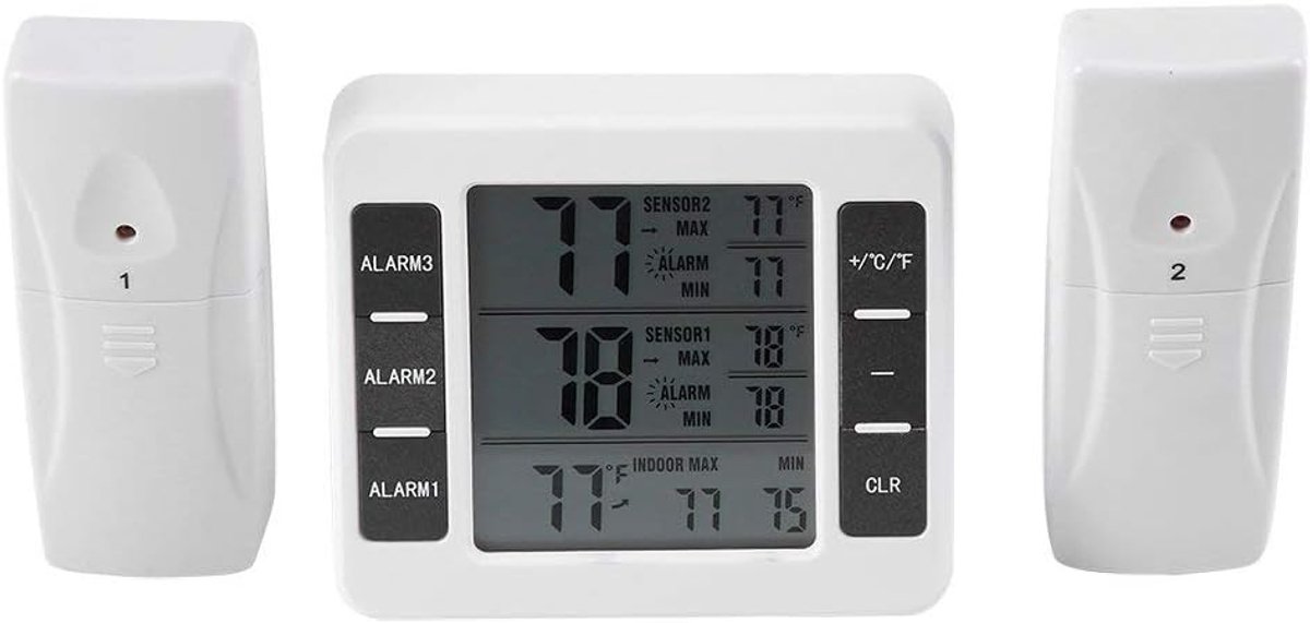 SnelShoppen - Digitale LCD Koelkastthermometer met Draadloze Sensoren, Magnetische Alarmfunctie, Min/Max Registratie voor Thuis, Keuken en Kantoor