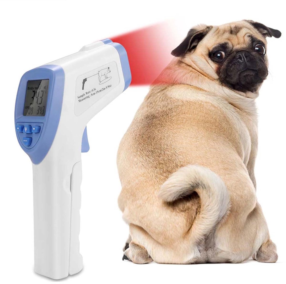 SnelShoppen - Dieren Temperatuurmeter, Veterinaire Oppervlakte Thermometer met LCD Scherm, Dierbenodigdheden voor Honden, Katten, Paarden, Vee, Varken