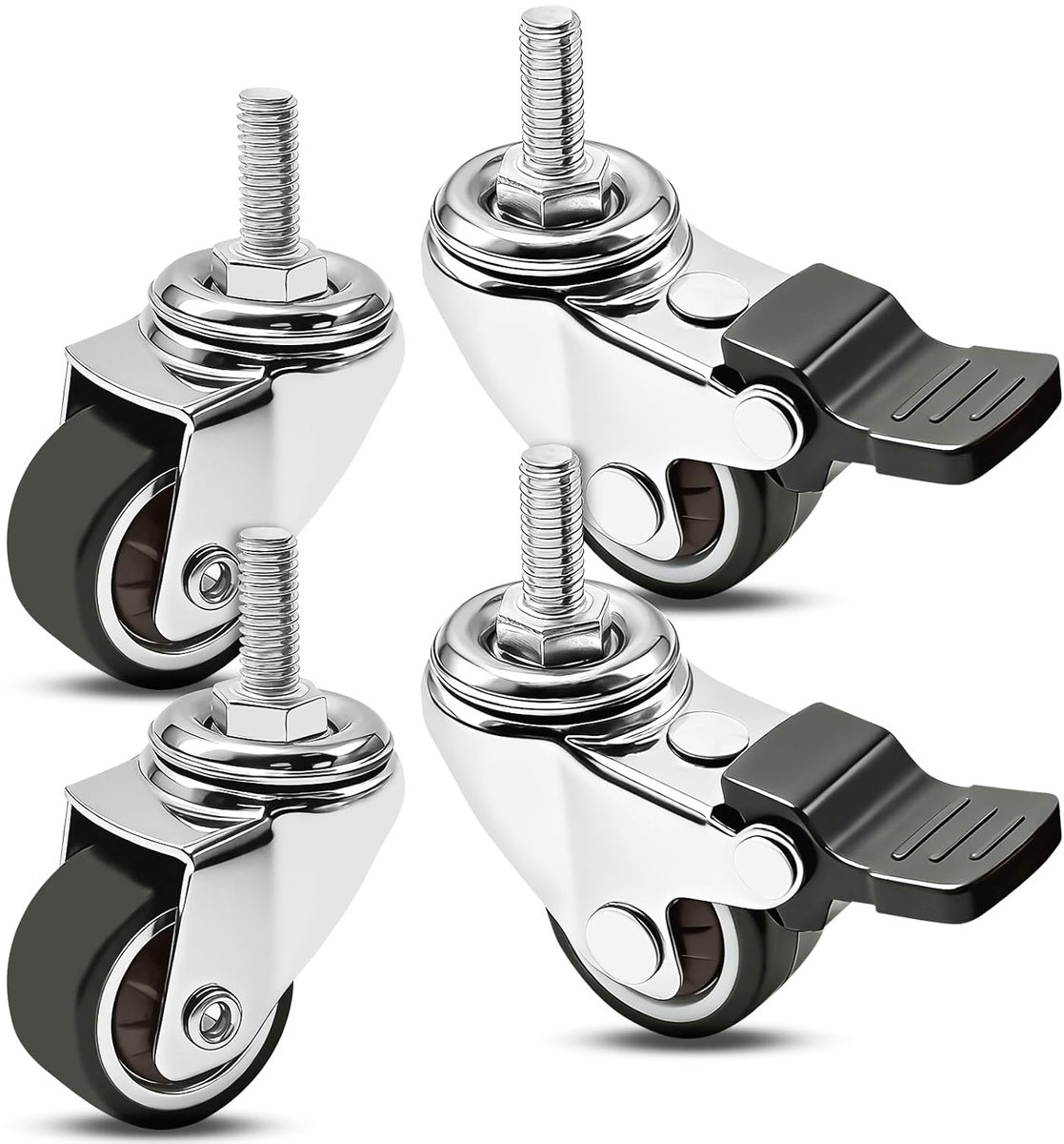 Swivel castors 25 mm (1 inch) with brakes, furniture wheels, transport wheels, set of 4, M6 x 15 mm, castors for - ShopVlot