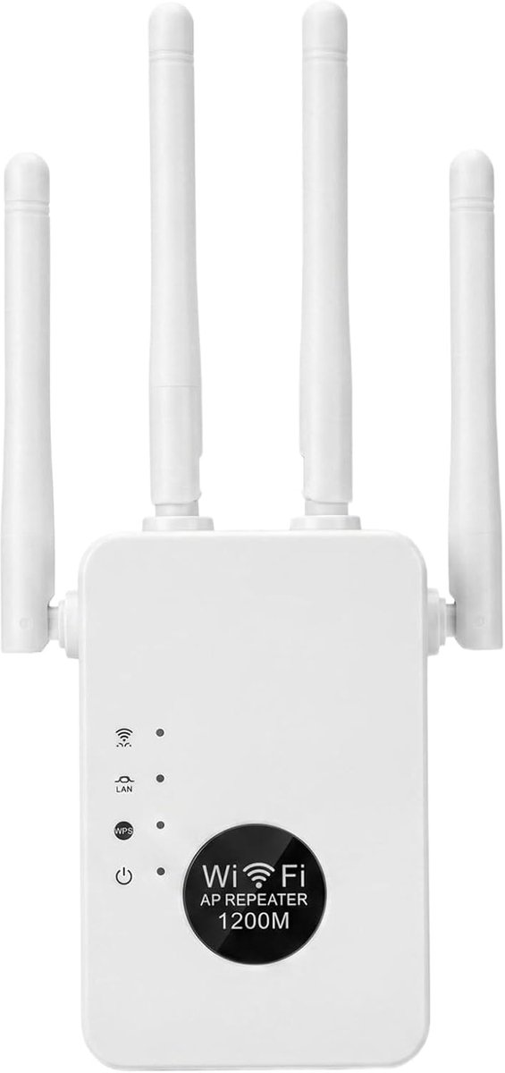 SnelShoppen - WLAN-repeater 1200 Mbps, draadloze signaalversterker, dual-band 2,4 G en 5 GHz, netwerkextender met 4 antennes, ethernet-poort, ap/route
