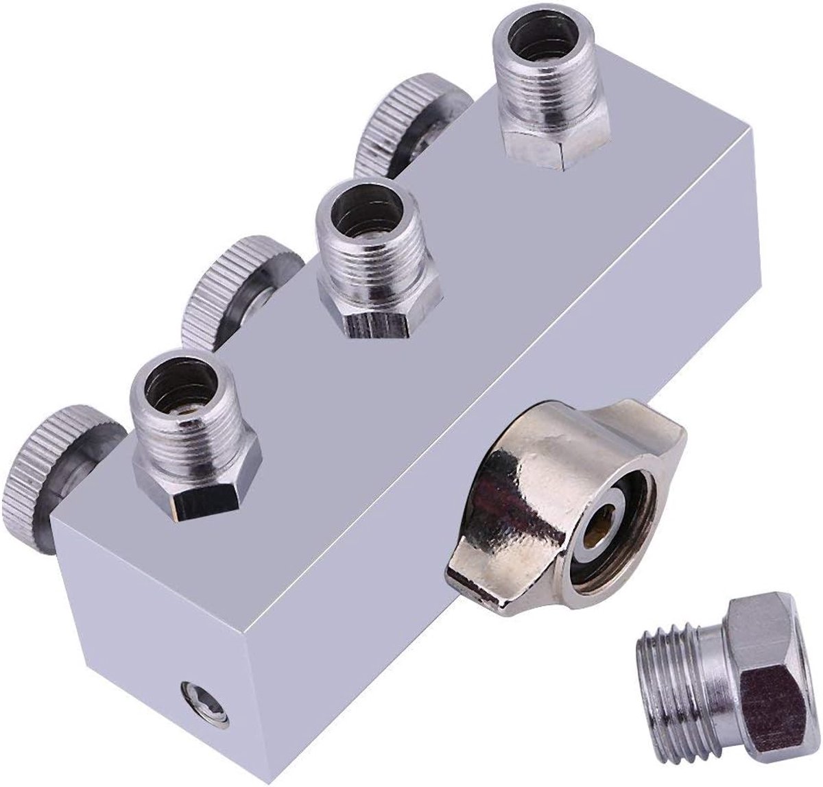 SnelShoppen - 3-weg airbrush slang splitter adapter 1/20,3 cm vrouwelijk naar 1/10,2 cm mannelijk, roestvrij staal, voor airbrush, aircompressor, druk