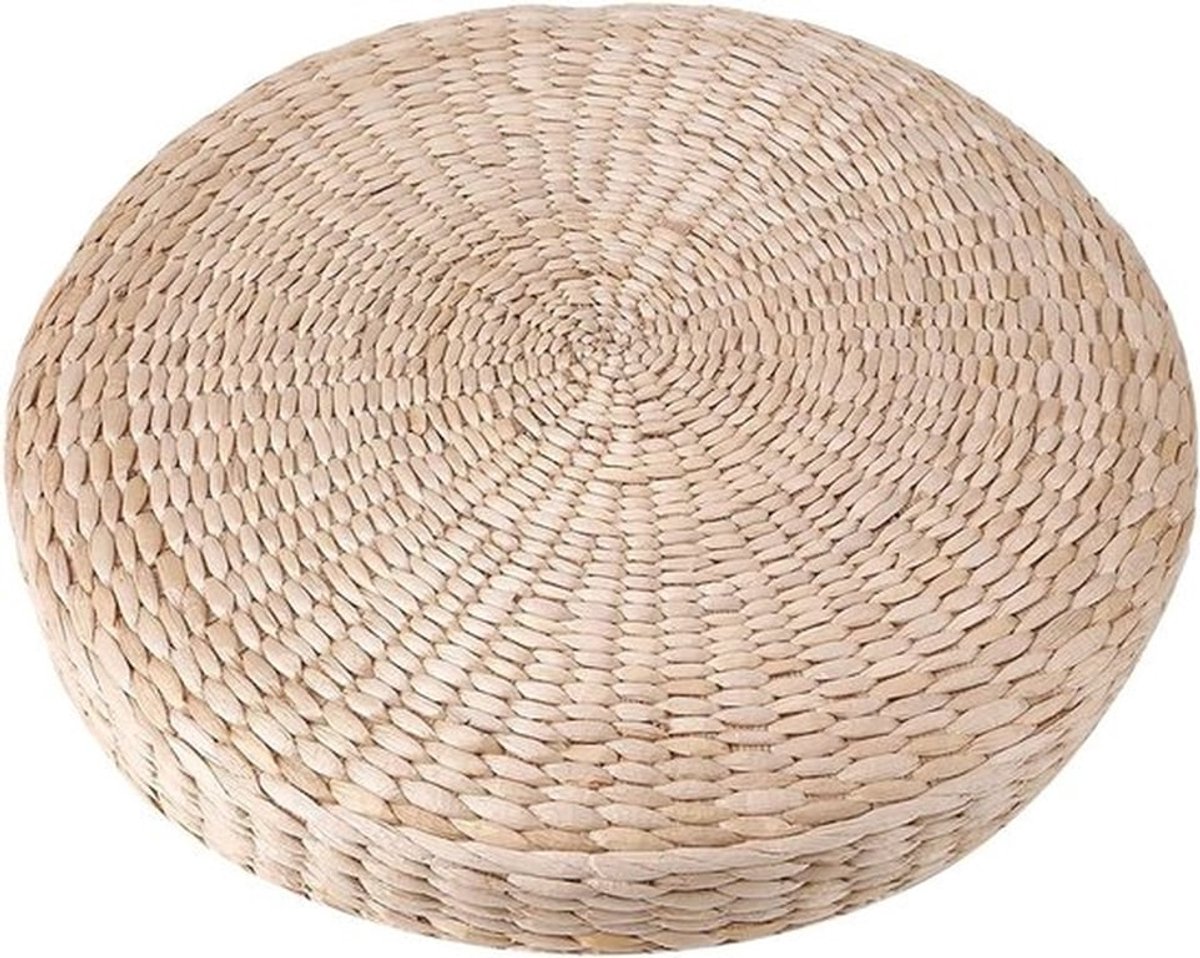 Ronde Wicker Vloerkussen van 40 cm - Stro Kussen voor Tatami, Meditatie en Yoga, Comfortabel Zithouding Kussen voor Binnen en Buiten