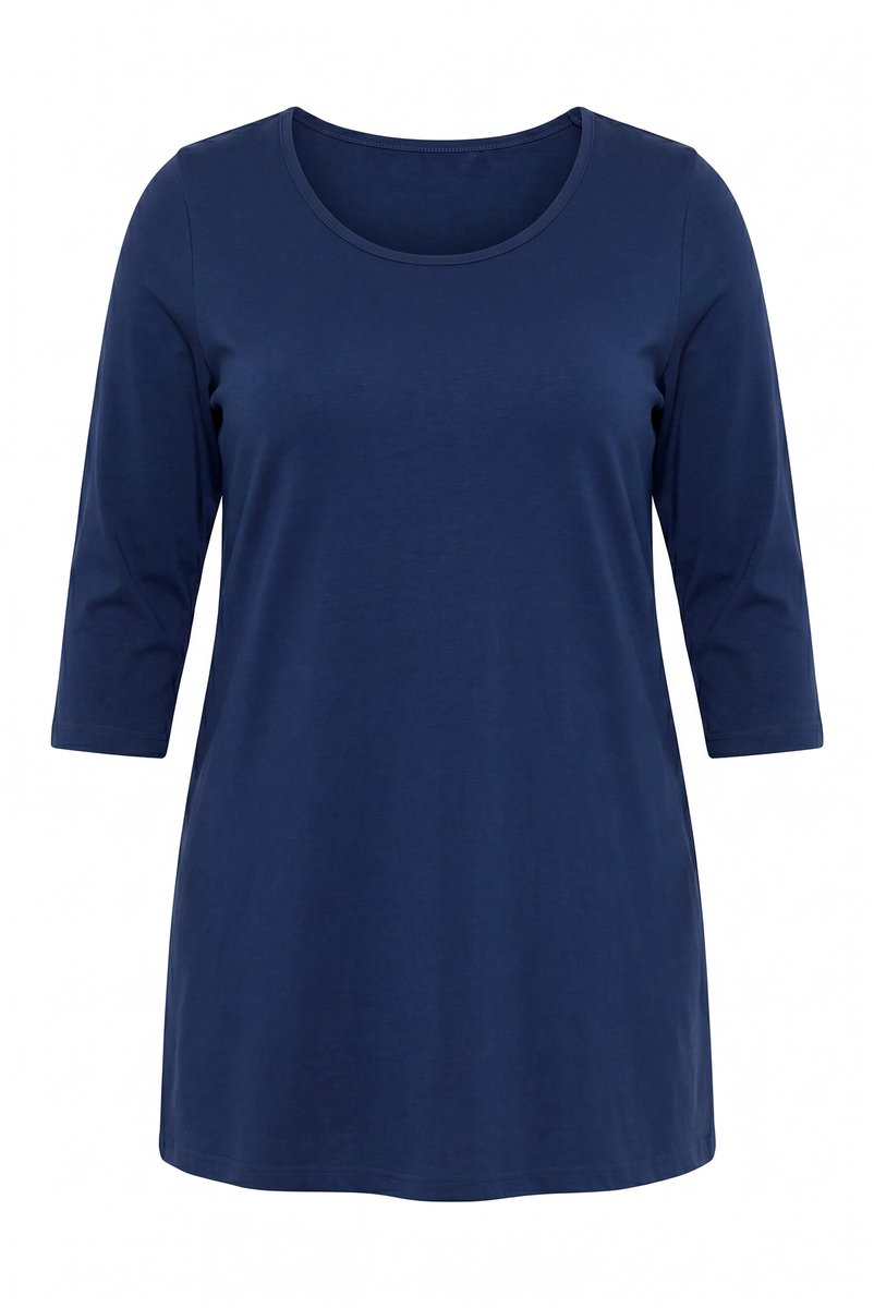 Ulla Popken - Dames - Longshirt A-lijn ronde hals 3/4-mouwen - Inktblauw - Maat 54+