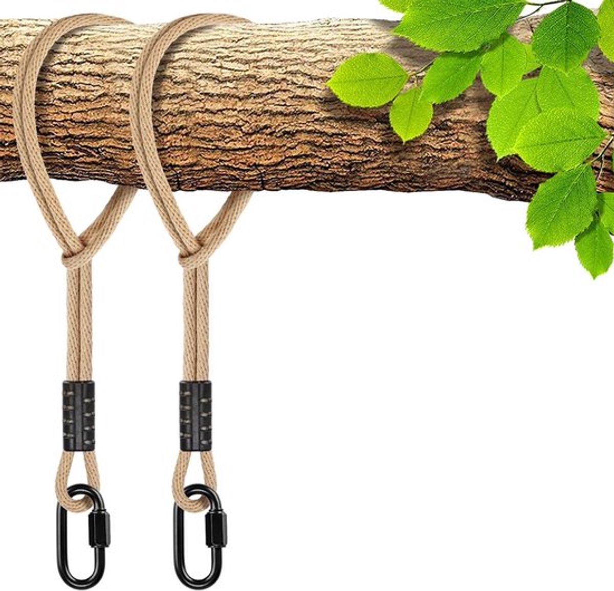 2-delige Schommelbevestiging met Touw, Verstelbaar Touw voor Hangmat en Schommel, Inclusief Karabijnhaak, Geschikt voor Buitenspeelplaatsen, Maximaal 453 kg Belastbaar