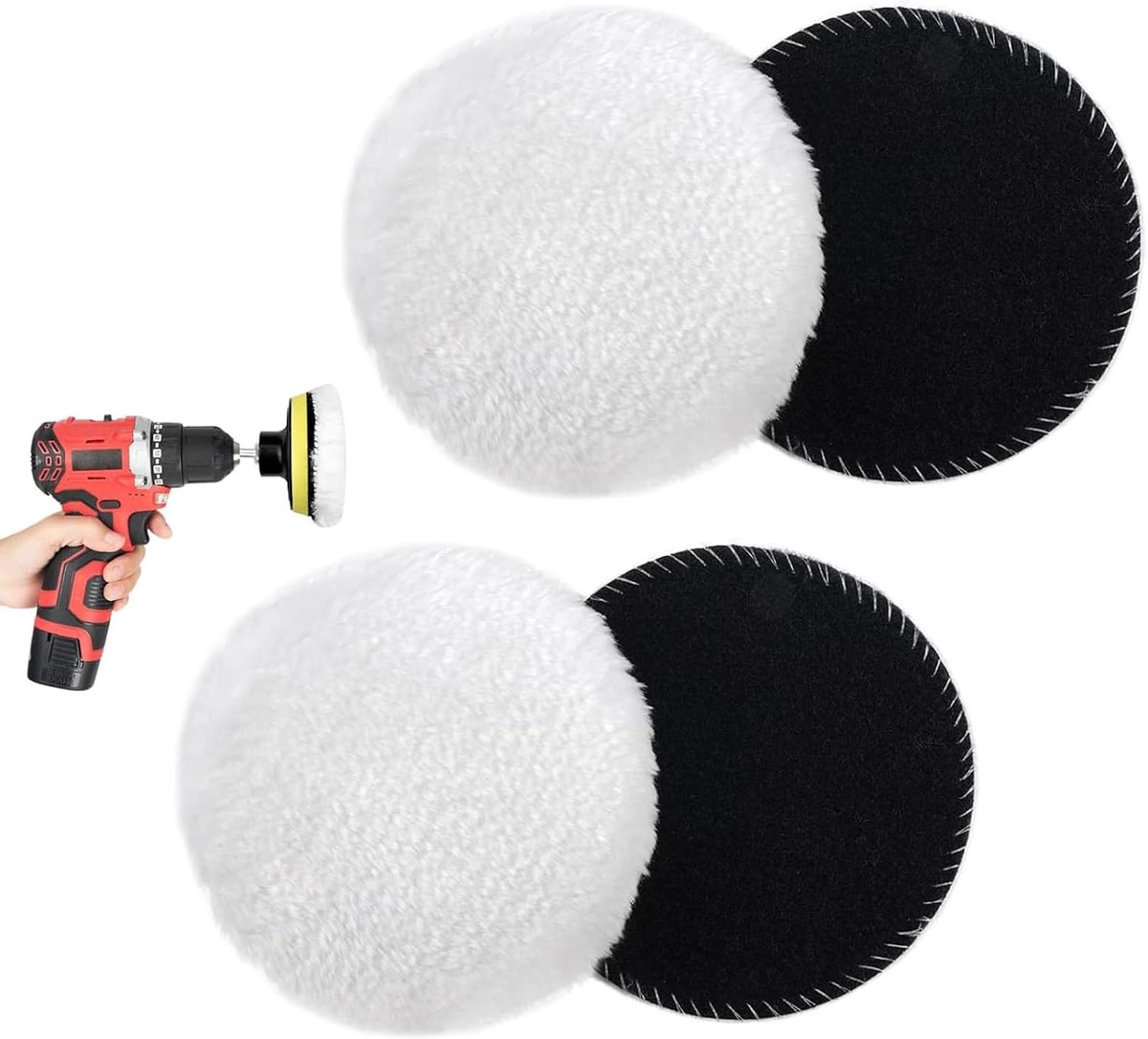 SnelShoppen - Polijstset voor Excentrische Schuurmachine - 4x 125mm Lamswol Polijstschijven - Polijstkappen voor Auto, Verlichting en Vloeren