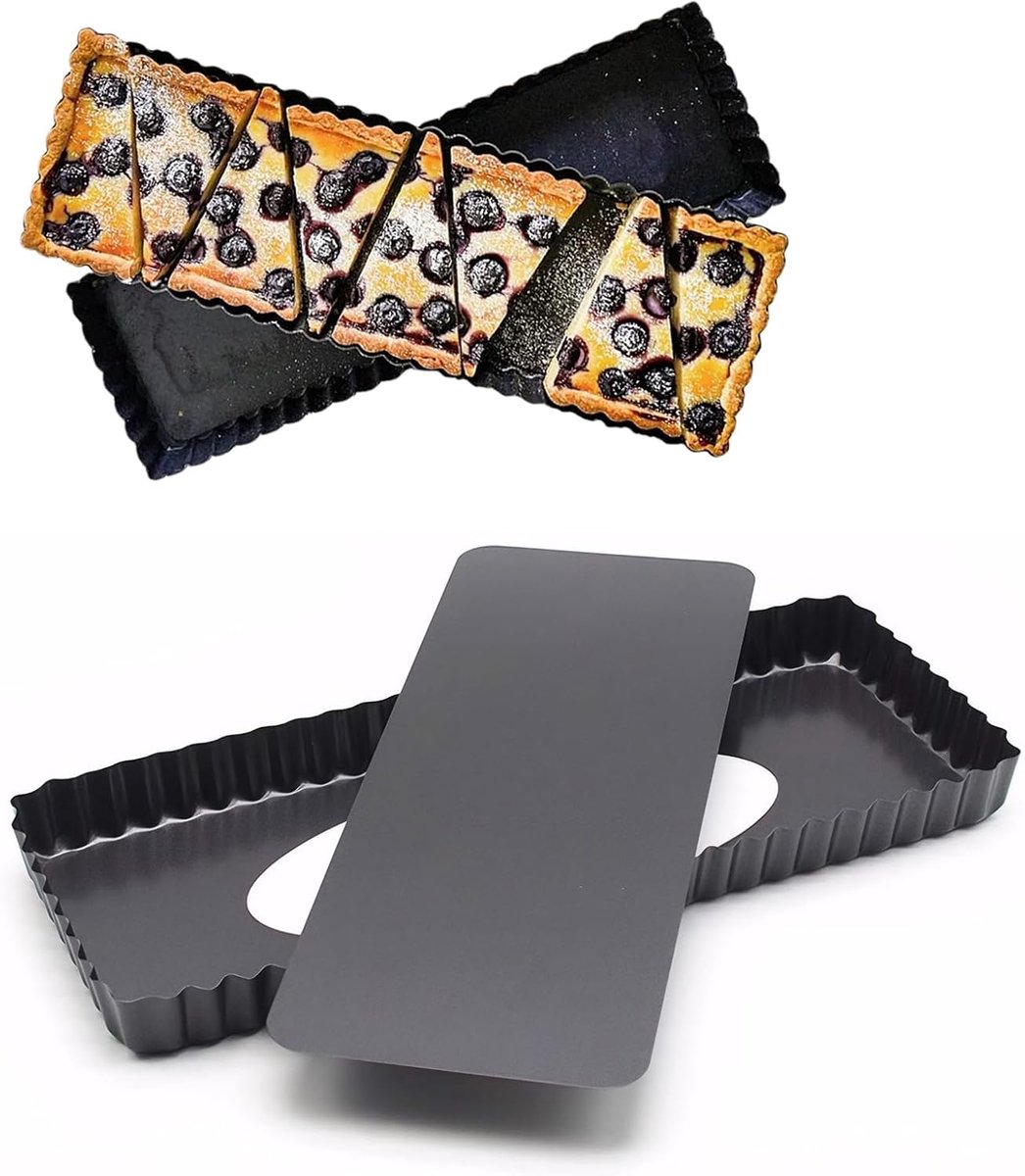 SnelShoppen - Rectangulaire Cakevorm met Verwijderbare Bodem, Quiche Pan, Taartvorm 36 x 14 x 3 cm, Zwart, Ideaal voor Taarten, Muffins en Koekjes in