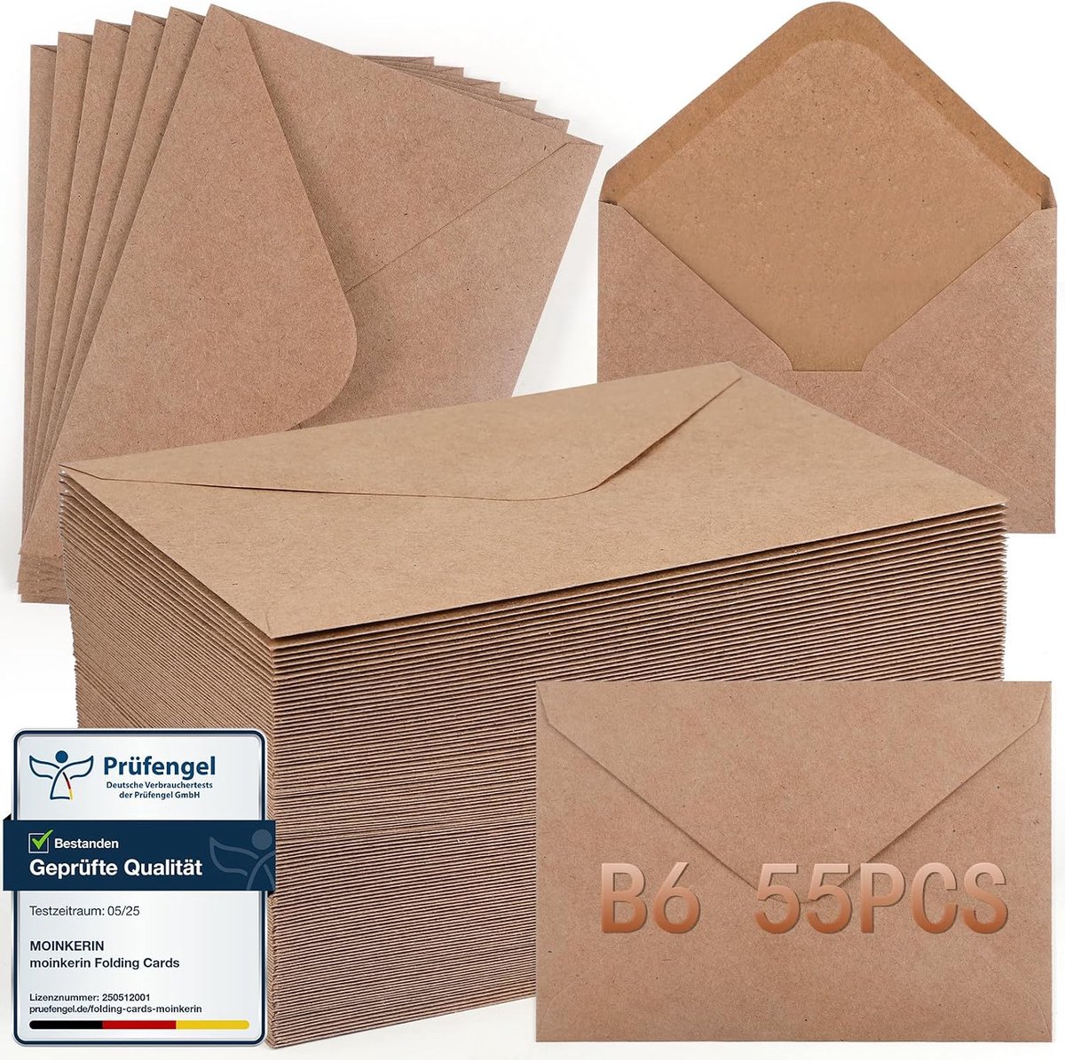 SnelShoppen - 55 Enveloppen Zonder Venster - W6 - 176 x 125 mm - Bruin - Nat Kleven - Voor Uitnodigingen, Bruiloften, Verjaardagen, Kerstgroeten