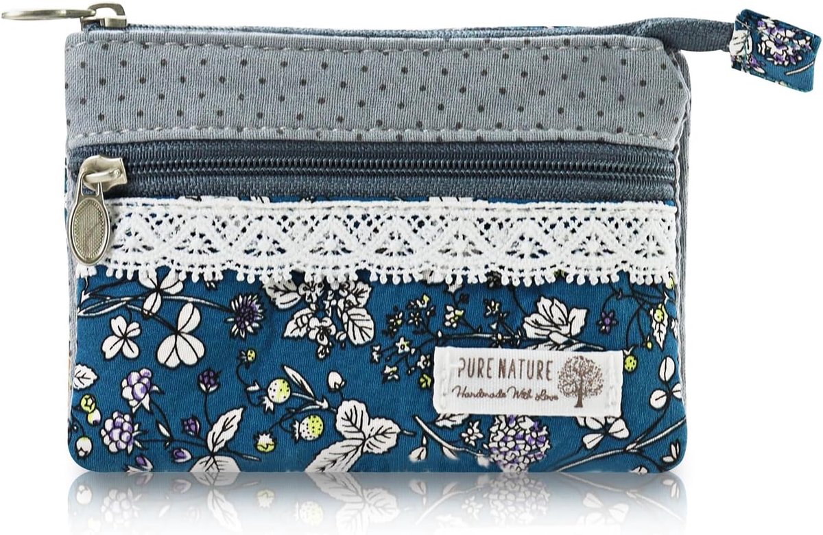 SnelShoppen - Vrouwen Kleine Canvas Portemonnee met 2 Ritsvakken, Bohemian Stijl Mini Portemonnee voor Munten, Contant Geld en Kaarten, Bloemenprint,