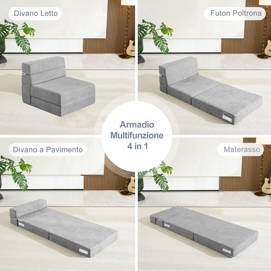 Zetelbed met Kussen - Slaapbank Futon - Ruimte Besparen - Verstelbaar en Comfortabel - 70x190 cm Bedmaat - Lichtgrijs — afbeelding 2