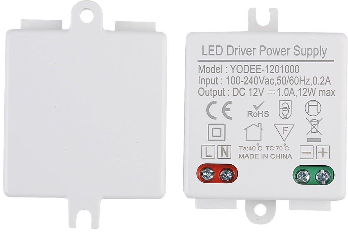 SnelShoppen - Transformer Mini DC 12 W, compact voedingsadapter 230V naar 12V, IP67 waterdicht, zonder minimum belasting, dosentransformer voor G4 MR1