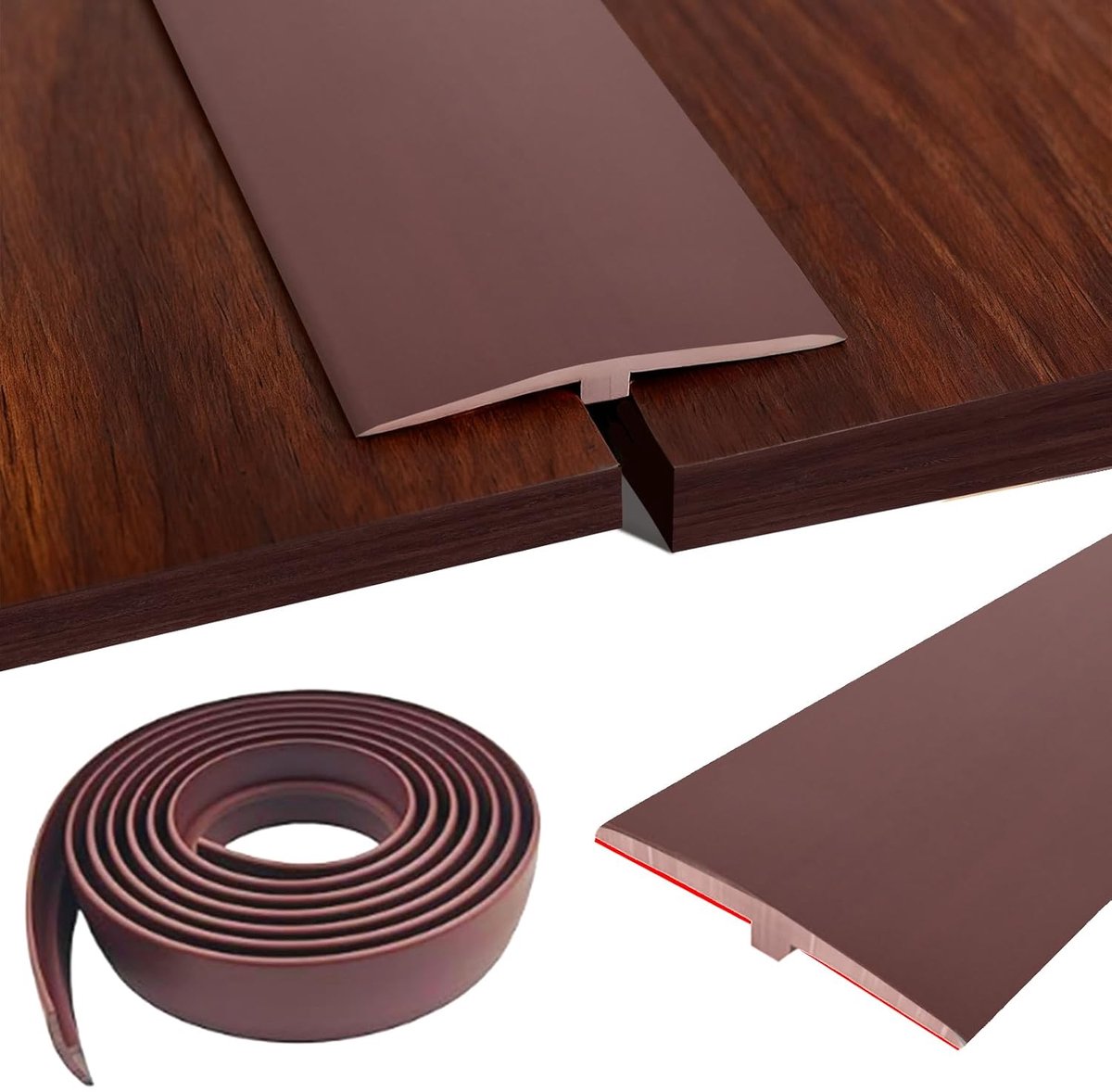 SnelShoppen - T-profiel zelfklevend, overgangsprofiel voor vloeren, PVC strips voor plinten en drempels, geschikt voor laminaat, hout, linoleum, 5m