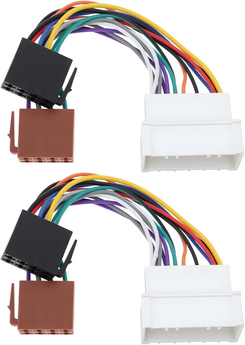 SnelShoppen - 2 Stuks Auto Radio Adapter Kabel ISO Harness Geschikt voor Kia en Hyundai 2005+, Hoogwaardige Kwaliteit, Eenvoudige Installatie, Zwart