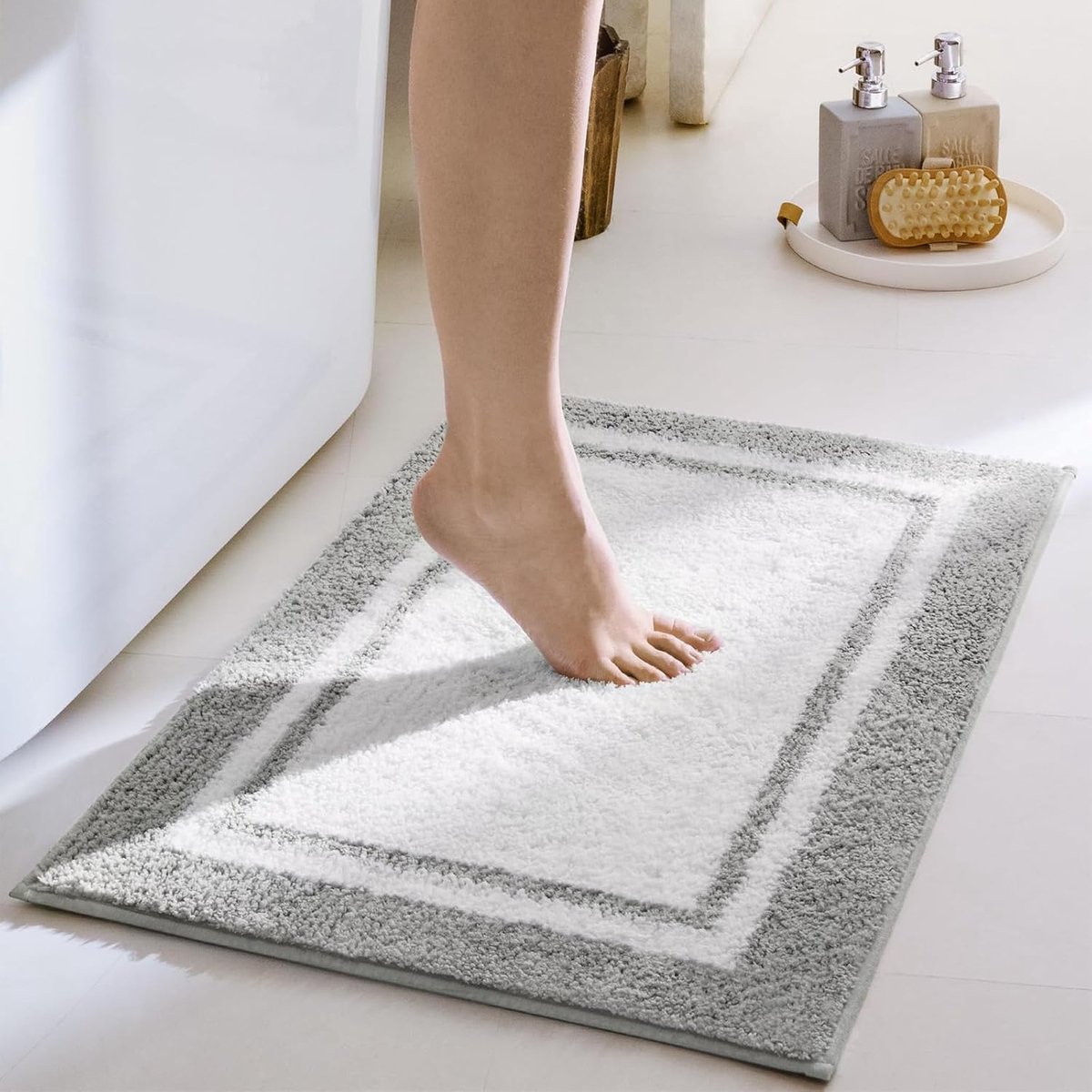 SnelShoppen - Microvezel Badmat Antislip Wasbaar, Waterabsorberende Badkamer Tapijt Voor Badkuip, Zachte Kleine Badkamer Mat Voor Badkamer Vloer, Grij