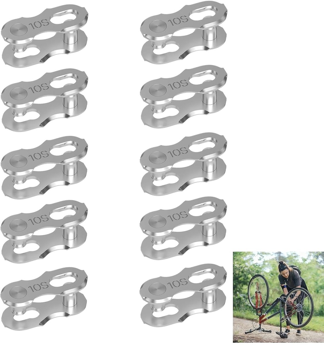 SnelShoppen - 10 Pairs Snelkoppelingen Fiets Ketting, 10 Versnellingen Quick Links voor Reparatie en Vervanging van Ketting, Mountainbike, Stadsfiets,