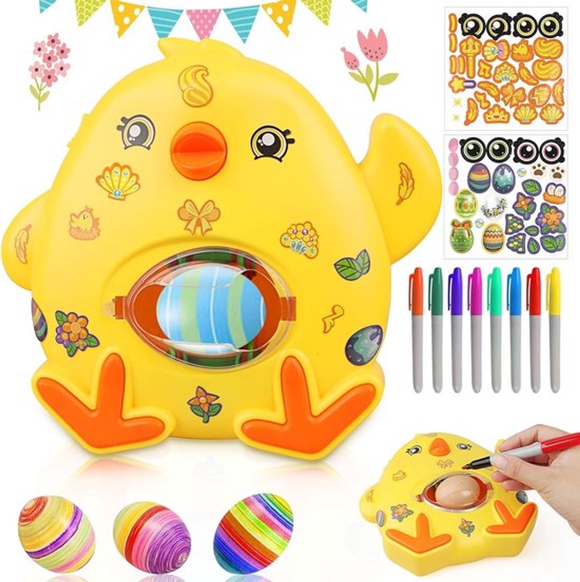Paaseieren schildermachine voor kinderen, doe-het-zelf decoratieset, creatief knutselen en vrolijke paasdecoraties maken met spinner en verf