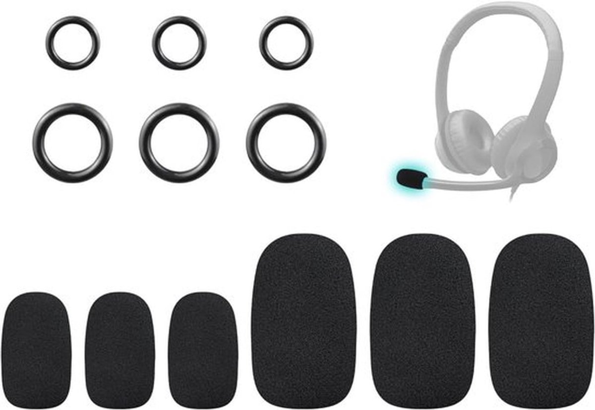 Microfoonhoes voor hoofdtelefoons, Beschermende microfoons van schuim, met popfilter en windscherm - zwart (3 klein + 3 groot) - geschikt voor verschillende modellen.